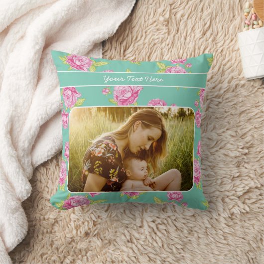 あなたの写真/文字/パステルシャビーピンクのフローラの花 クッション (ブランケット)