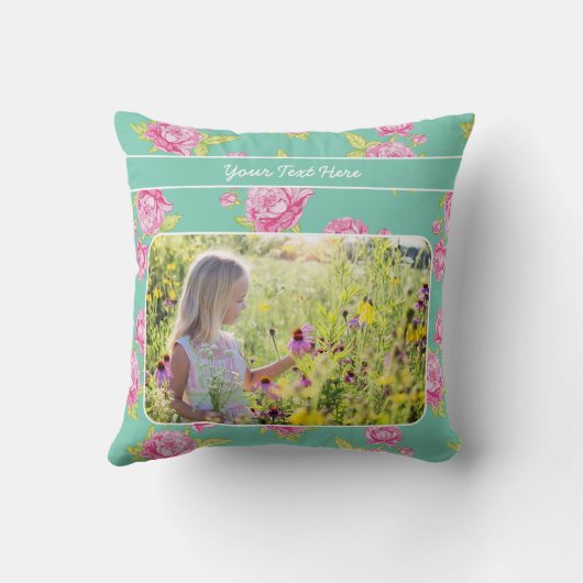 あなたの写真/文字/パステルシャビーピンクのフローラの花 クッション (裏面)