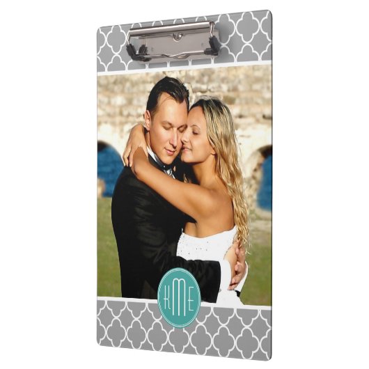 あなたの写真-灰色のクローバーのミントのモノグラム--をアップロードして下さい クリップボード (左)