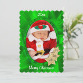 あなたの写真:緑のクリスマスオーバル写真フレーム シーズンカード (スタンド正面)
