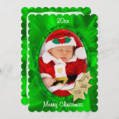 あなたの写真:緑のクリスマスオーバル写真フレーム シーズンカード (正面/裏面)