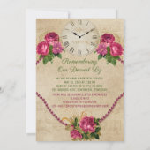 あなたの写真 追悼式 ローズ パール 時計 招待状 (裏面)