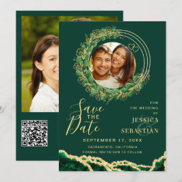 あなたの写真QRコードエメラルドグリーン&金ゴールド セーブザデート