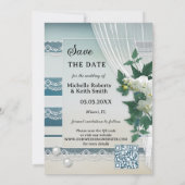 あなたの写真QRコードビーチ蘭日付カードを保存 セーブザデート (裏面)