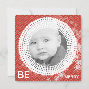 あなたの写真Red Chevron SnowFlakes My 1st Christmas シーズンカード
