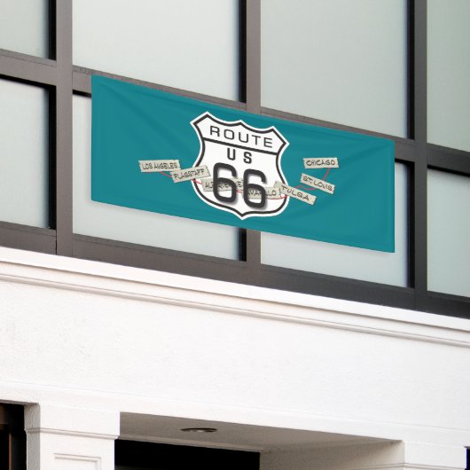 あなたの写真rt 66の旗を加えて下さい 横断幕 (ビルの外側)