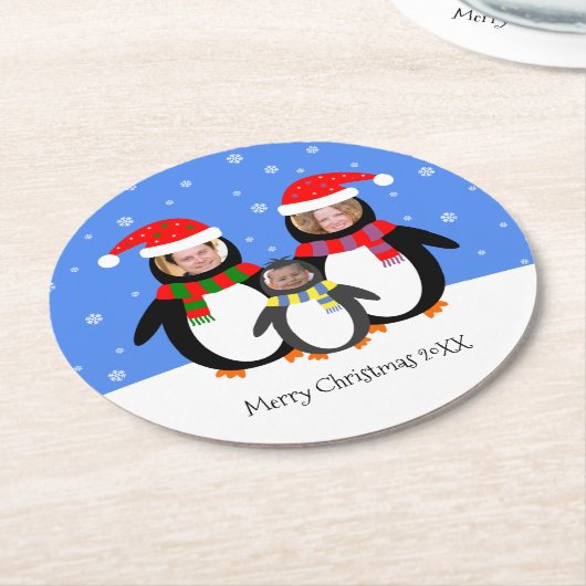 あなたの写真winter penguins家族のクリスマス ペーパーコースター (アングル)