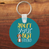 あなたの友最高の人のシェルターを採用かわいい犬の恋人 キーホルダー (正面)