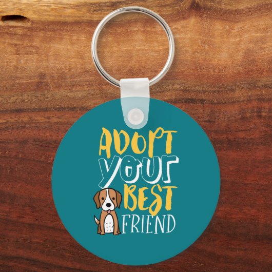 あなたの友最高の人のシェルターを採用かわいい犬の恋人 キーホルダー (正面)