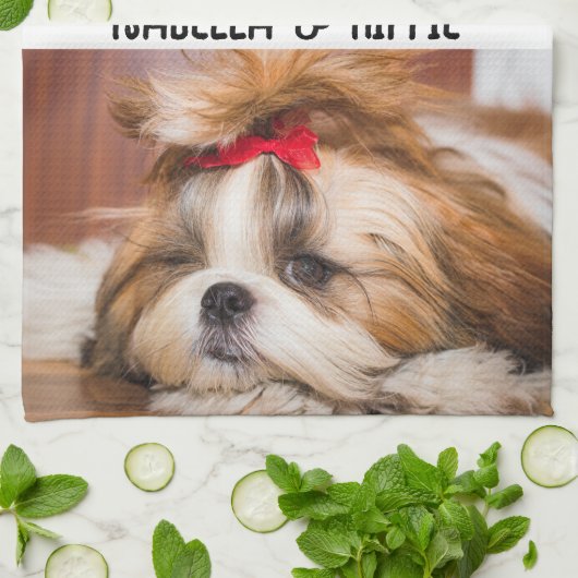 あなたの可愛い犬の子犬の写真名前をカスタムする文字 キッチンタオル (折り畳み)