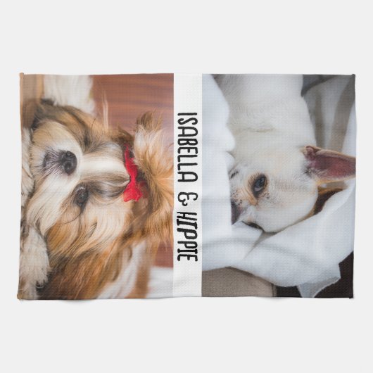 あなたの可愛い犬の子犬の写真名前をカスタムする文字 キッチンタオル (横)