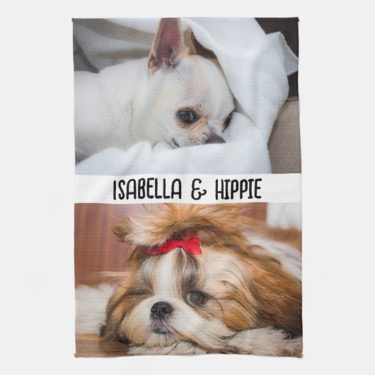 あなたの可愛い犬の子犬の写真名前をカスタムする文字 キッチンタオル (縦)