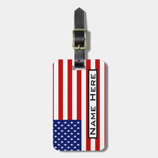 あなたの名カッコいい前モノグラムと非常にアメリカの国旗 ラゲッジタグ (正面縦)