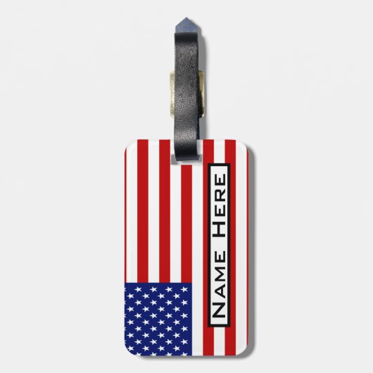 あなたの名カッコいい前モノグラムと非常にアメリカの国旗 ラゲッジタグ (裏面縦)