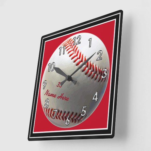 あなたの名前および数を用いるカスタムな野球の時計 スクエア壁時計 (傾斜)