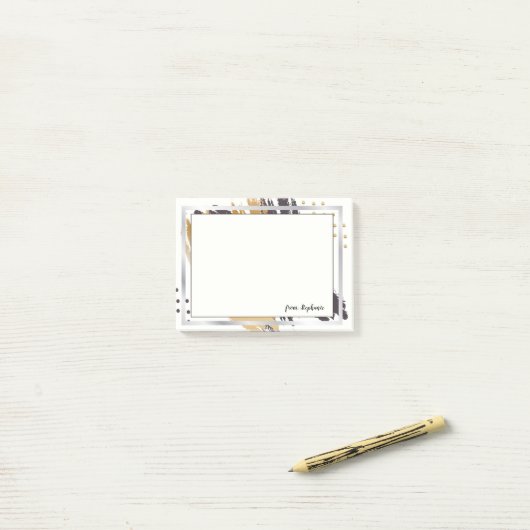 あなたの名前から |金ゴールドと黒のブラシストローク ポストイット (デスク上)