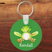 あなたの名前かわいいおもしろいカエル緑のキーチェーン キーホルダー (裏面)