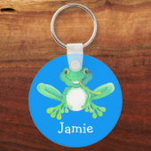 あなたの名前かわいいおもしろいカエル緑のキーチェーン キーホルダー (正面)