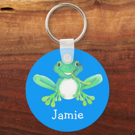 あなたの名前かわいいおもしろいカエル緑のキーチェーン キーホルダー (正面)