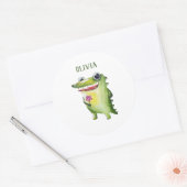 あなたの名前かわいいワニテンプレート名シールを追加 ラウンドシール (封筒)