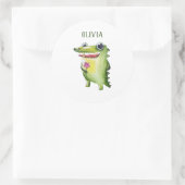 あなたの名前かわいいワニテンプレート名シールを追加 ラウンドシール (バッグ)