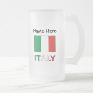 あなたの名前が入ったイタリアとイタリア国旗 フロストグラスビールジョッキ