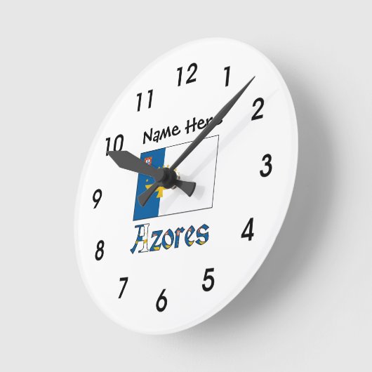 あなたの名前とアゾレス国旗の大時計 ラウンド壁時計 (傾斜)