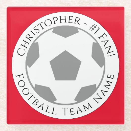 あなたの名前とサッカーチームの名前 ガラスコースター (正面)