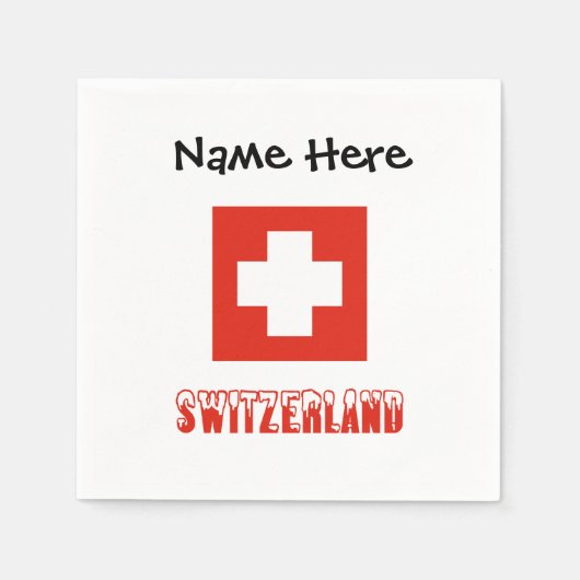 あなたの名前とスイスの国旗 スタンダードカクテルナプキン (正面)