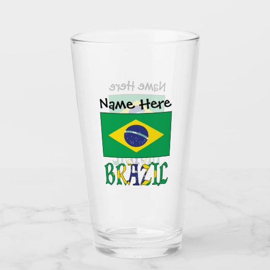 あなたの名前とブラジル国旗 タンブラーグラス (正面)
