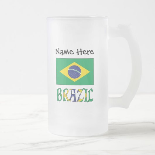 あなたの名前とブラジル国旗 フロストグラスビールジョッキ (右)