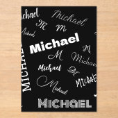 あなたの名前とモノグラムカスタムのパターン黒 アクリル招待状 (正面)