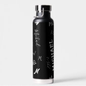 あなたの名前とモノグラムカスタムのパターン黒 ウォーターボトル (右面)