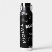 あなたの名前とモノグラムカスタムのパターン黒 ウォーターボトル (正面)