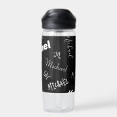 あなたの名前とモノグラムカスタムのパターン黒 ウォーターボトル (背面)