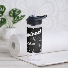 あなたの名前とモノグラムカスタムのパターン黒 ウォーターボトル
