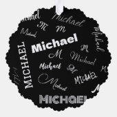 あなたの名前とモノグラムカスタムのパターン黒 オーナメントカード (裏面)