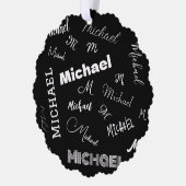 あなたの名前とモノグラムカスタムのパターン黒 オーナメントカード (左)