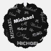 あなたの名前とモノグラムカスタムのパターン黒 オーナメントカード (正面)