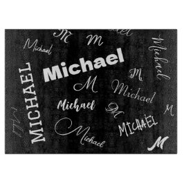 あなたの名前とモノグラムカスタムのパターン黒 カッティングボード