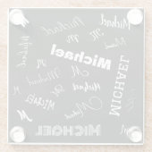 あなたの名前とモノグラムカスタムのパターン黒 ガラスコースター (裏面)