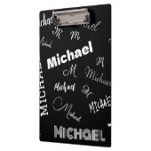 あなたの名前とモノグラムカスタムのパターン黒 クリップボード (左)