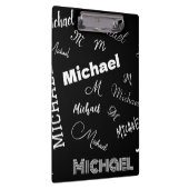 あなたの名前とモノグラムカスタムのパターン黒 クリップボード (右)