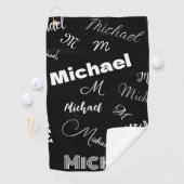 あなたの名前とモノグラムカスタムのパターン黒 ゴルフタオル (インサイチュ)