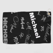 あなたの名前とモノグラムカスタムのパターン黒 ゴルフタオル (横)