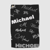 あなたの名前とモノグラムカスタムのパターン黒 ゴルフタオル (正面)