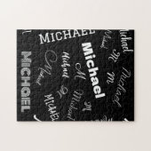 あなたの名前とモノグラムカスタムのパターン黒 ジグソーパズル (横)