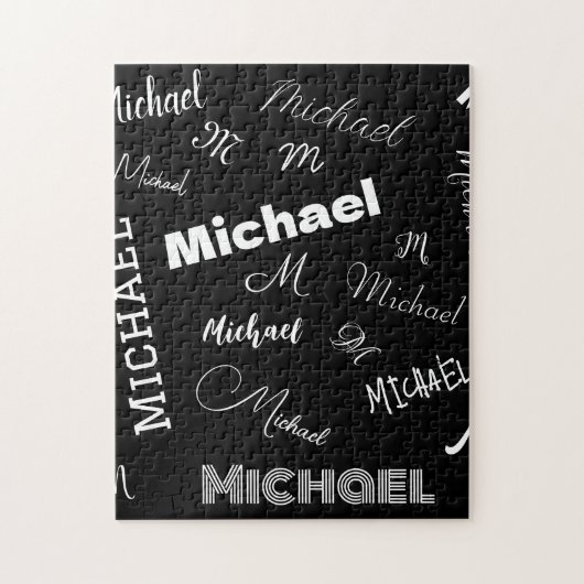 あなたの名前とモノグラムカスタムのパターン黒 ジグソーパズル (縦)