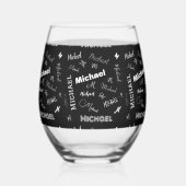あなたの名前とモノグラムカスタムのパターン黒 ステムなしワイングラス (左)
