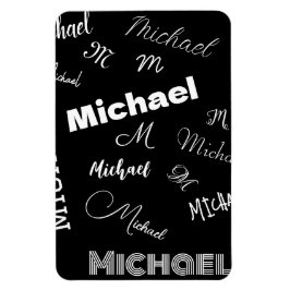 あなたの名前とモノグラムカスタムのパターン黒 マグネット